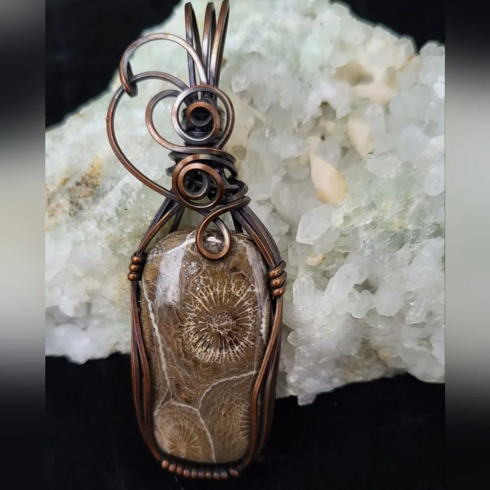 Handcrafted Chrysanthemum Coral Fossil Pendant